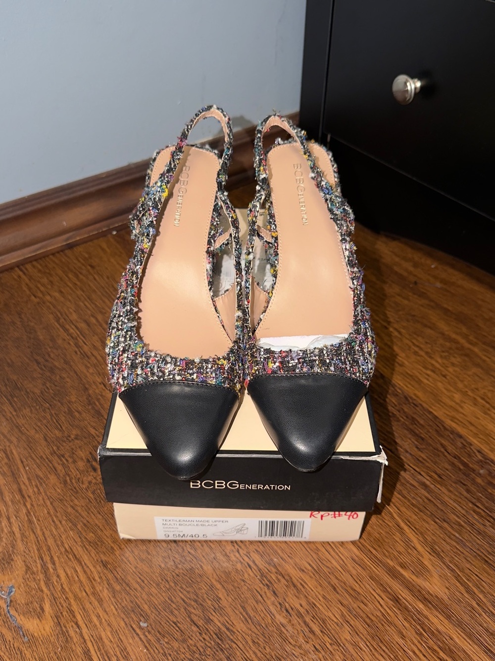 BCBGeneration Multicolor Tweed Slingback Flats with Black Pointed Cap